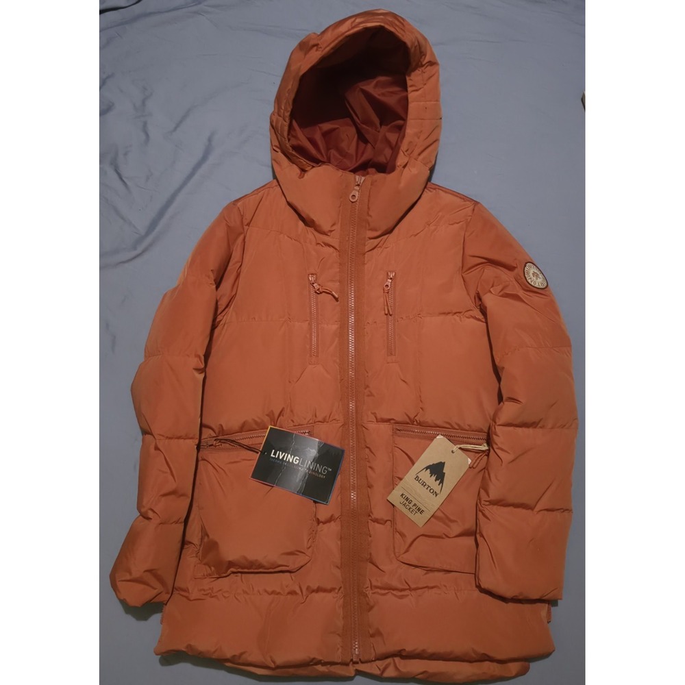 Burton King Pine Down Jacket L Persimmon Orange Snowboard Ski DryRide 650 Fill
